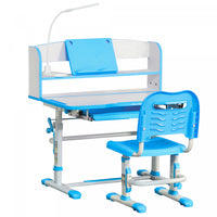 Qaba Bureau Enfant Avec Chaise Ensemble Bureau Et Chaise Reglable Avec Lampe, Support De Lecture, Et