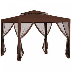 Outsunny Tente D'auvent 10' X 10', Tente Partielle Avec Filet En Maille Et Toit A Deux Niveaux Pour Jardin, Terrasse, Exterieur, Marron