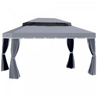 Outsunny 13' X 10' Tonnelle De Terrasse Exterieure Avec Double Toit En Polyester, Parois Laterales E