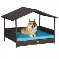 Pawhut Lit Pour Chien Sureleve En Rotin Pour Animal Domestique Interieur Exterieur En Resine Tressee