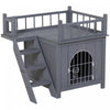 Pawhut Abri Pour Chats En Bois, Exterieur, Etanche Et Sureleve, A Deux Niveaux, Avec Balcon, Gris