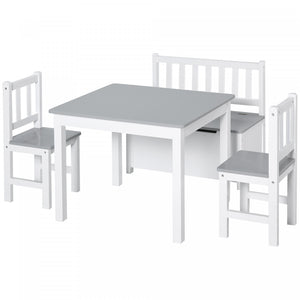 Qaba Ensemble De 4 Chaises De Table En Bois Pour Enfants Avec Fonction De Rangement, Facile A Nettoyer, Cadeau Pour Filles, Garcons, Tout-petits A Partir De 3 Ans Gris Et Blanc