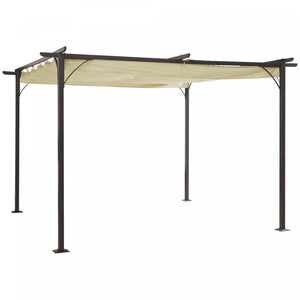 Pergola Retractable 3,5l X 3,5l X 2,30h M Structure Metal Epoxy Anticorrosion Noire + Toile Polyester Haute Densite 180 G/mĠ Incluse Beige