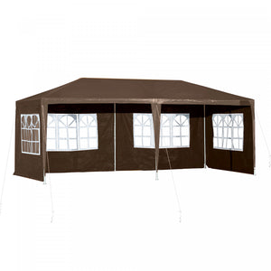 Outsunny 10' X 20' Gazebo Tente De Fete Avec 4 Parois Laterales De Fenetre Amovibles Pour Evenement Exterieur Avec Cordes A Vent Et Piquets De Sol Cafe