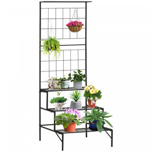 Outsunny Support De Plantes Suspendu A 3 Niveaux Avec Panneau Grillage, Etagere Pour Pots De Fleurs, Etagere De Presentation Pour Pots De Fleurs Multiples