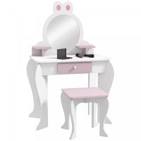 Qaba Coiffeuse Pour Enfants Avec Miroir Et Tabouret, Coiffeuse Pour Filles Avec Tiroir, Boites De Ra