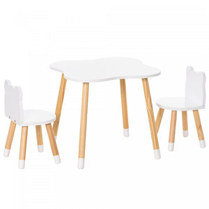 Qaba Ensemble De Table Et 2 Chaises En Bois Pour Enfants Table A Manger Pour Enfants En Forme D'ours Mignon Avec Coins Arrondis Pour 1 A 4 Ans Bureau Pour Tout-petits Lecture Dessin Jouer, Blanc