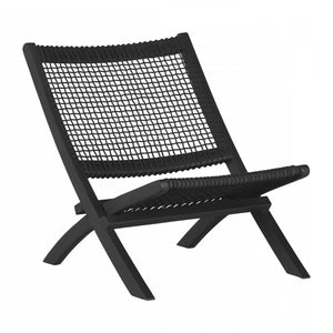 Fauteuil de détente Agave en bois et en corde tressée - noir