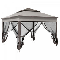 Gazebo A Toit Souple Auvent Escamotable 11' X 11', Filet En Maille, Gris