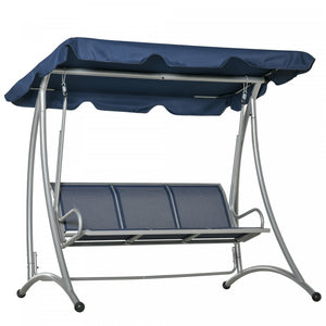 Outsunny Balancoire De Patio Pour 3 Personnes Avec Auvent Reglable, Bleu