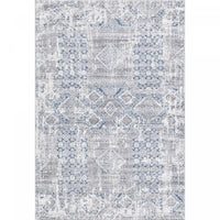 Carpette Darius Morocco bleue à motif de carreaux abstraits - 6 pi 7 po x 9 pi 6 po