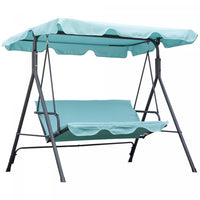Outsunny Balancoire De Patio A 3 Places Avec Auvent Reglable, Bleu Sarcelle