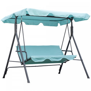 Outsunny Balancoire De Patio A 3 Places Avec Auvent Reglable, Bleu Sarcelle