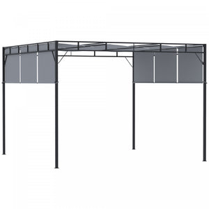 Outsunny 10' X 10' Pergola Retractable De Jardin Auvent Abri Soleil Avec Toit Coulissant Cadre En Acier Pour L'exterieur Gris Fonce