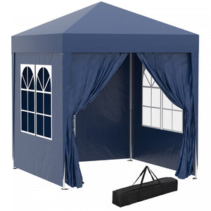 Tonnelle De Jardin Tente Pliante Barnum Pop-up 2 X 2 M 4 Parois Laterales Amovibles 2 Fenetres Sac De Transport Pour Camping, Festival, Plage, Jardin Bleu