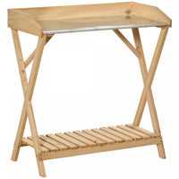 Outsunny Garden Potting Bench Table, Wooden Work Station, Outdoor Planting Workbench W/ Galvanized M