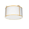 Plafonnier affleuré Trapezoid de Dainolite avec abat-jour cylindrique doré et blanc qui diffuse la lumière, tissu blanc et 2 ampoules