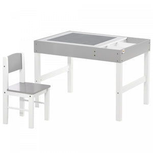 Qaba Ensemble De Table Et De Chaise Pour Enfants Multi-usage Avec Blocs De Construction Bureau, Ensemble De Table Et De Chaise Pour Tout-petits 2 Pieces Avec Espace De Rangement Multiple, Gris