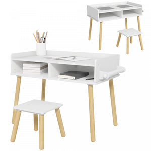 Qaba Ensemble Table Et Chaise Pour Enfants, Table D'activites 3 En 1 Pour Tout-petits, Rouleau De Papier, Rangement, Pour Jouer, Dessiner, Lire, Pour Creche, Salle De Jeux, Gris