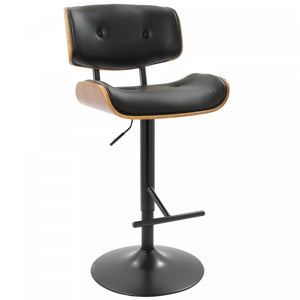 Tabouret bar réglable moderne du milieu du 20e siècle Lombardi en similicuir - noyer et noir