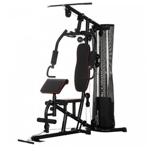 Soozier Station De Musculation - Entrainement Complet Multifonction - Developpe Couche, Butterfly, Barre Latissimus, Curler, Bande Resistance - 10 Contrepoids - Acier