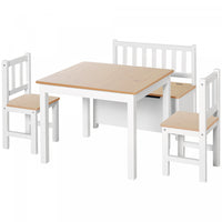 Qaba Ensemble De 4 Chaises De Table En Bois Pour Enfants Avec Fonction De Rangement, Facile A Nettoy