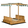 Bac A Sable En Bois Pour Enfants Avec Couvercle, Station De Jeu De Sable D'exterieur Pour Enfants Avec Banquettes Pliables, Auvent Reglable, Doublure Inferieure Pour L'exterieur, Marron