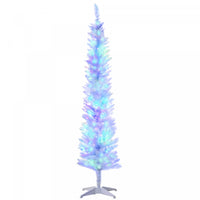 Homcom Sapin De Noel Artificiel De 6 Pi Avec Lumieres Led Colorees, Blanc