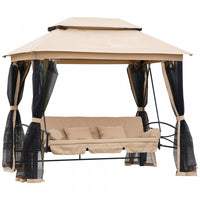 Balancelle De Jardin 3 Places Convertible Style Colonial Grand Confort 5 Coussins + Matelas + Mousti