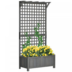 Outsunny Lit De Jardin Sureleve , Jardiniere En Bois Avec Treillis, Jardiniere Avec Ecran De Confidentialite Pour Cultiver Des Legumes, Des Herbes Et Des Fleurs Pour Le Jardin, La Terrasse, Gris