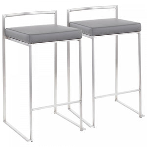 Tabouret superposable contemporain Fuji de hauteur comptoir en similicuir gris - ensemble de 2