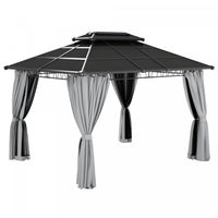 Outsunny 10' X 12' Gazebo Exterieur, Gazebo A Double Toit Rigide Avec Toit En Polycarbonate, Cadre E