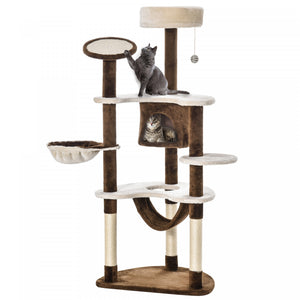 Pawhut Tour A Gratter Pour Arbre A Chat De 152,4 Cm Avec Poteau De Hamac