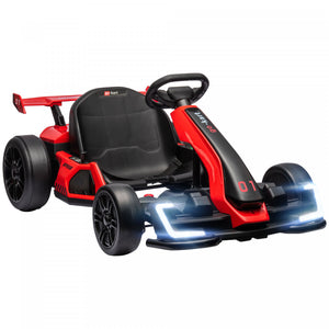 Aosom Kart Electrique 24 V 7,5 Mph Avec Siege Reglable, Voiture A La Derive Alimentee Par Batterie, Jouet D'exterieur, Demarrage Par Bouton, Musique, Klaxon, Lumieres, Pour 6 A 12 Ans, Rouge