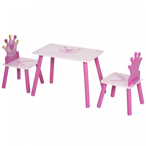 Qaba Lot De 3 Chaises De Table En Bois Pour Enfants Avec Motif De Couronne Facile A Nettoyer Cadeau Pour Filles Tout-petits De 3 A 5 Ans Rose