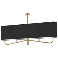 Lustre horizontal Eleanor de Dainolite avec abat-jour noir et blanc, avec fini laiton vieilli et 4 ampoules