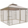 Outsunny 10' X 10' Pavillon De Jardin Avec Rideaux En Maille Amovibles, Etageres De Presentation, Et Cadre En Acier, Brun