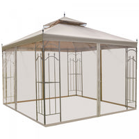 Outsunny 10' X 10' Pavillon De Jardin Avec Rideaux En Maille Amovibles, Etageres De Presentation, Et