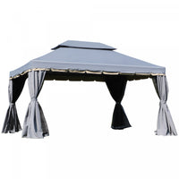 Outsunny 13' X 10' Tonnelle De Terrasse Exterieure Avec Double Toit En Polyester, Parois Laterales E