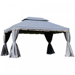 Outsunny 13' X 10' Tonnelle De Terrasse Exterieure Avec Double Toit En Polyester, Parois Laterales En Maille Ventilee Et Cadre En Aluminium Solide, Gris