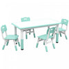 Qaba Ensemble De Table Et Chaises Pour Enfants Avec 4 Chaises, Hauteur Reglable, Surface De Table Facile A Nettoyer, Pour 1.5 A 5 Ans, Vert