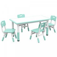 Qaba Ensemble De Table Et Chaises Pour Enfants Avec 4 Chaises, Hauteur Reglable, Surface De Table Fa