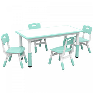 Qaba Ensemble De Table Et Chaises Pour Enfants Avec 4 Chaises, Hauteur Reglable, Surface De Table Facile A Nettoyer, Pour 1.5 A 5 Ans, Vert