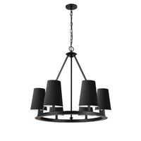 Lustre Colby de Dainolite avec 6 abat-jour noir et blanc, fini noir mat et 6 ampoules