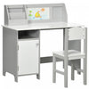 Qaba Ensemble De Bureau Pour Enfants Avec Chaise Et Tableau Blanc Pour Dessiner Et Ecrire, Bureau Pour Enfants, Table De Devoirs Avec Armoire De Rangement, Ensemble Table Et Chaises Pour Enfants