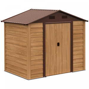 Outsunny Abri De Jardin Exterieur En Acier De 6.5' X 7.5' Avec Ventilation, Brun Avec Grain De Bois