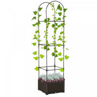 Outsunny 6' Jardiniere Avec Treillis Insert D'irrigation Inclus Pp Imitation Rotin Tresse Brun