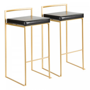 Tabouret bar contemporain Fuji en similicuir noir - ensemble de 2