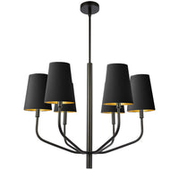 Lustre Eleanor de Dainolite avec abat-jour noir et doré, fini noir mat et 6 ampoules