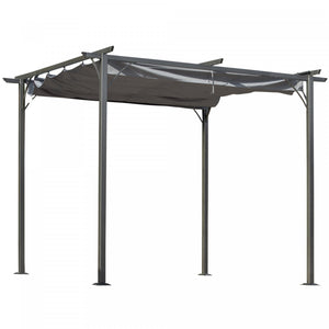 Outsunny 10' Pergola Retractable Structure Metal Epoxy Anticorrosion Noire + Toile Polyester Haute Densite Incluse Gris